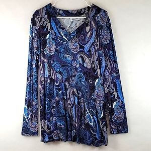 Tencole Long Sleeve Paisley V-Neck Top Size XL